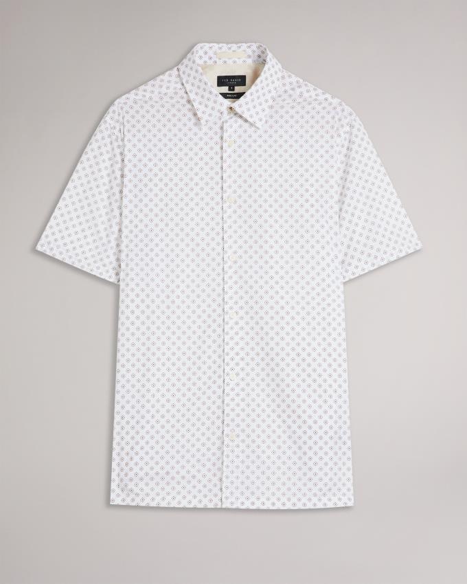 Chemises Ted Baker Short Sleeve Geometric Print Blanche Homme | ZIF-16615380